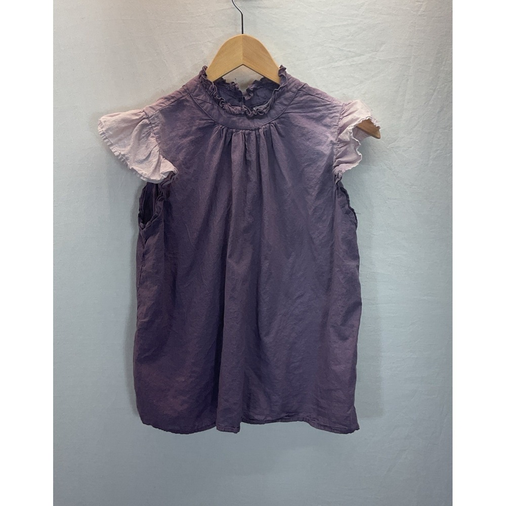 THML Purple‎ ombre Ruffle Neck  Flutter Sleeve Blouse Top Size M Romantic Spring
